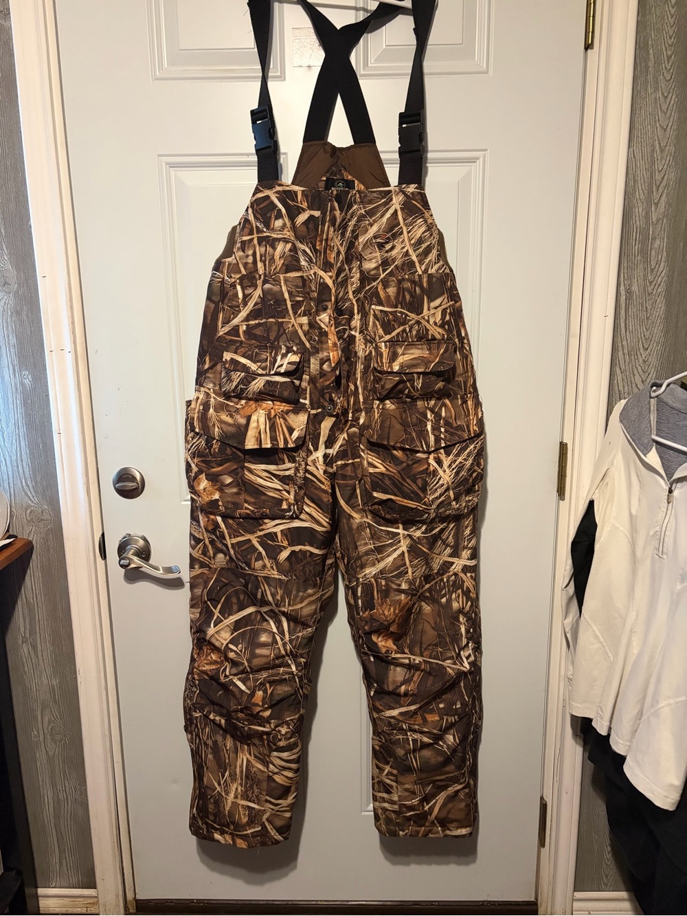RedHead Brown Camo Cargo Bib Overalls with Black Suspenders